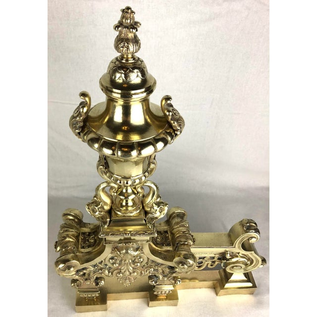 Bronze 18th Century French Louis XVI Gilded Bronze Fireplace Chenets or Urn Andirons For Sale - Image 8 of 11