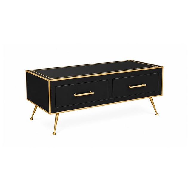 Black Glass and Brass Coffee Table, 1980s For Sale - Image 6 of 7