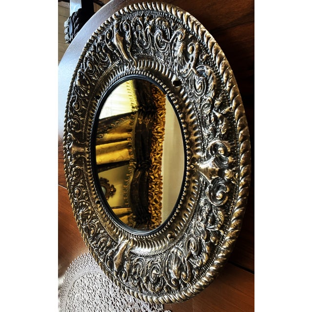 French-Style Round Mirror with Brass Frame, 1970s For Sale - Image 10 of 18