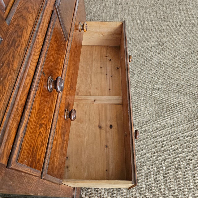 Antique English Oak Linen Press Cabinet | Circa 1860 For Sale - Image 12 of 12