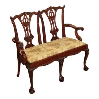 1990s Chippendale Style Carved Mahogany Settee For Sale