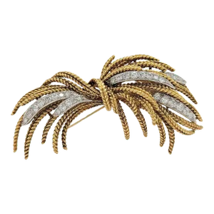 White Diamond French Brooch in 18K Yellow Gold