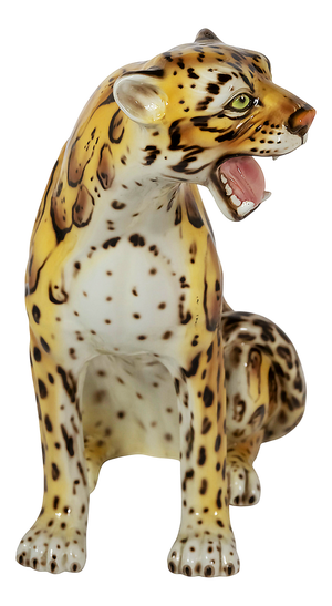 Large Vintage Italian Hand Made Glazed Ceramic Serval Sculpture, 1980s