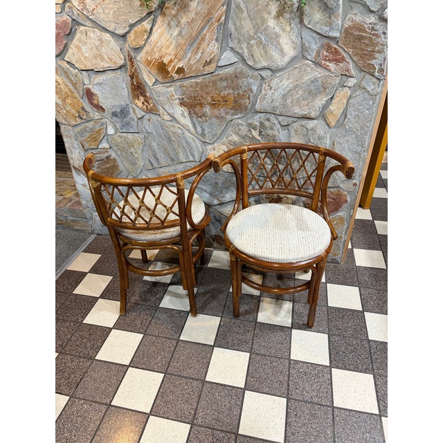 1990s Vintage Honeymoon Brown Bamboo Set Oval Glass Top For Sale - Image 5 of 8