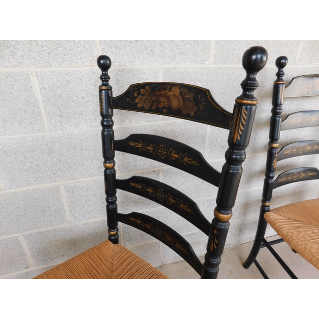 L Hitchcock Harvest Stenciled Black Ladder Back Rush Bottom Dining Chairs - Set of 8 For Sale - Image 11 of 18