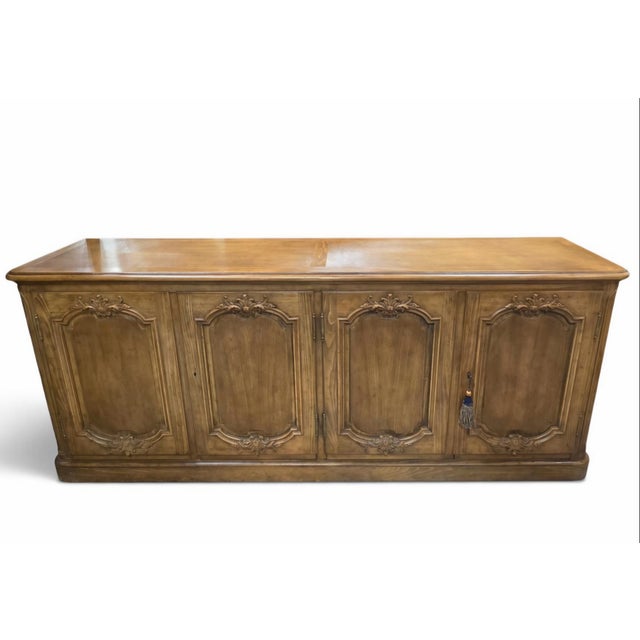 French Provincial Baker Furniture French Provincial Louis XV Carved Oak Four-Door Sideboard, Circa 1970s For Sale - Image 3 of 15