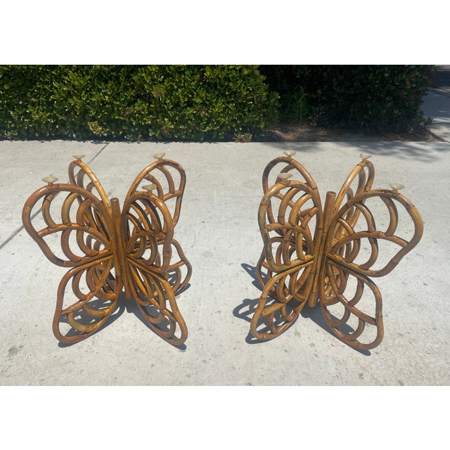 Vintage Rattan Butterfly Side Tables, a Pair of Boho-Chic Gems For Sale - Image 4 of 11