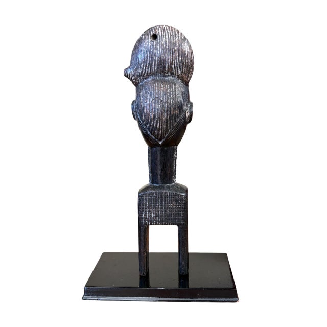 Wood Old Baule Heddle Pulley With Female Head Côte D’Ivoire 10" H W/Stand For Sale - Image 7 of 10