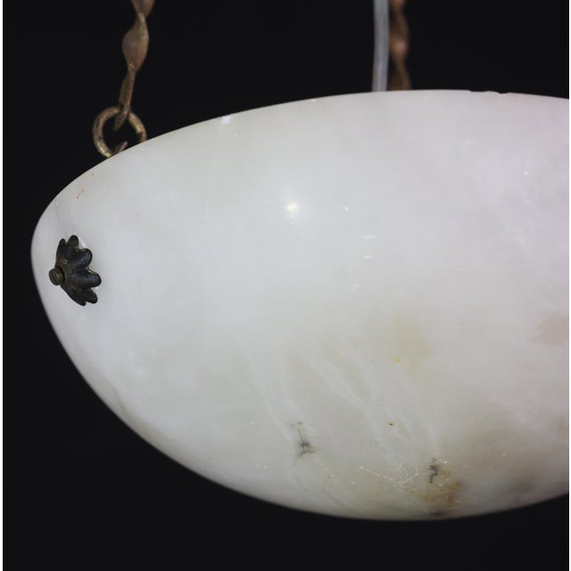 1950s French Art Deco White Alabaster Pendant Light With Dark Veining For Sale - Image 15 of 16
