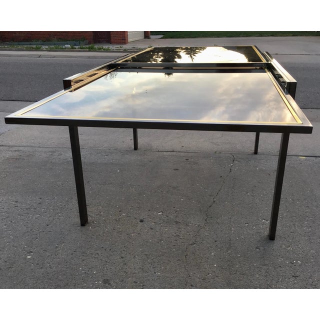 Chrome & Brass Smoked Glass Extendable Dining Table Manner of Milo Baughman for Design Institute of America For Sale In Denver - Image 6 of 13