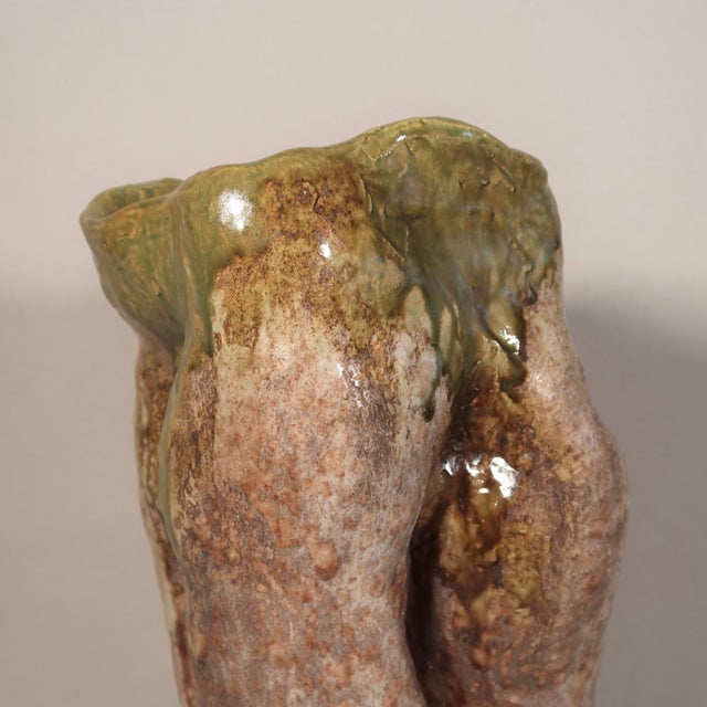 Vintage Sculptural Earth Tone Wabi Sabi Large Organic Studio Pottery Vase With Drip Glaze For Sale - Image 9 of 16