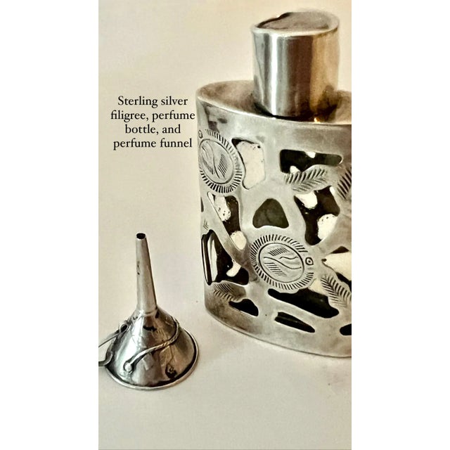 Metal 19th Century Sterling Silver Filigree Bottle with Sterling Perfume Funnel For Sale - Image 7 of 10