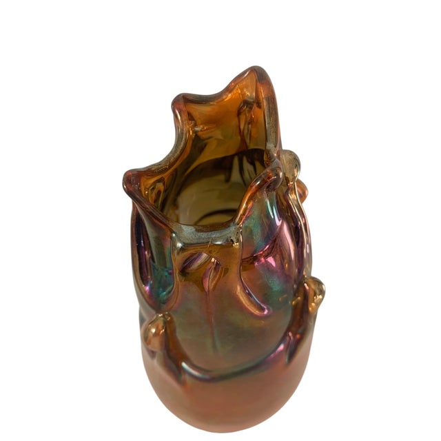 Contemporary Steven Zachofsky Mid Century Iridescent Amorphic Glass Vase For Sale - Image 3 of 6