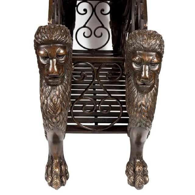 Vintage French Empire Style Bronze Winged Lion Regency Griffin Firewood Holder/Magazine Basket For Sale - Image 4 of 6