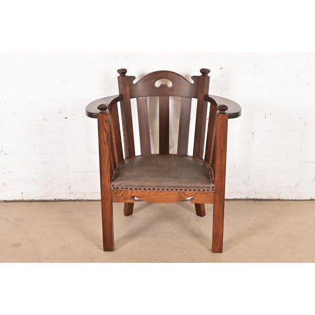 Stickley Brothers Style Antique Mission Oak Arts & Crafts Cube Club Chair For Sale - Image 13 of 13