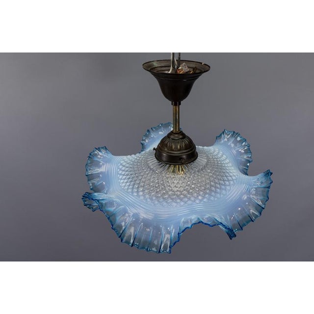 French Art Deco Blue and White Opalescent Ruffled Glass Ceiling Light, 1930s For Sale - Image 3 of 18