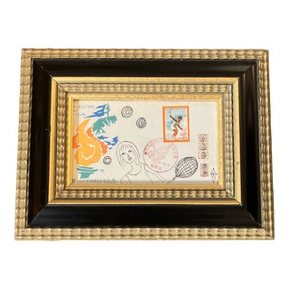Contemporary Original Judy Henn Abstract Ink Drawing/Collage “First Day Tennis”Framed For Sale
