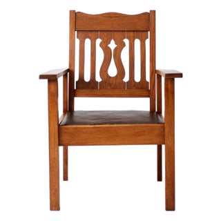 Antique Arts and Crafts Mission Oak Armchair For Sale