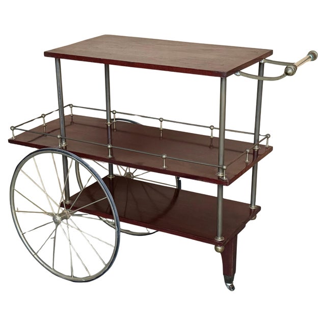 Mid-Century Mahogany Wood and Brass Italian Serving Bar Cart, 1960s. Three level For Sale - Image 15 of 18