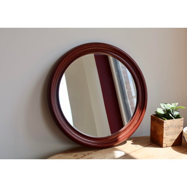 Glass Vintage Round Mirror with Mahogany Wood-Effect Frame, 1970s For Sale - Image 7 of 7