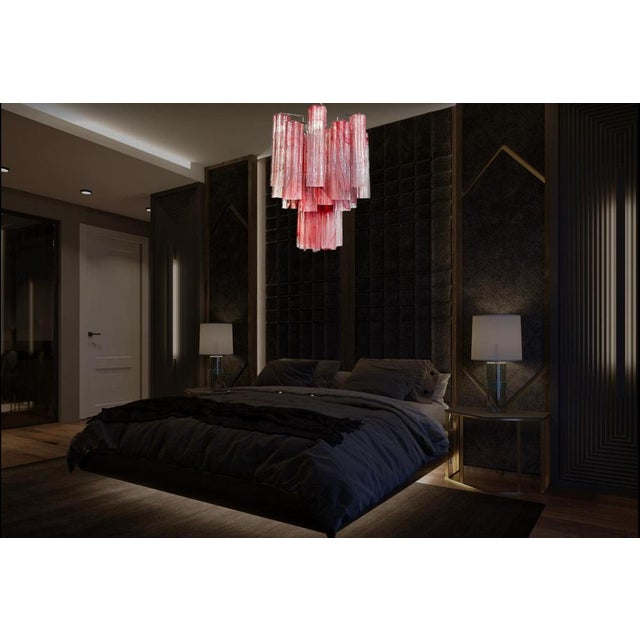 Glass Tube Chandelier with 30 Albaster Pink Glasses, 1990s For Sale - Image 15 of 16