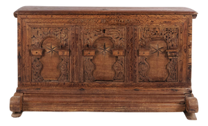 Chest in Oak with Carved Details and Fruitwood Inlays, 1860s