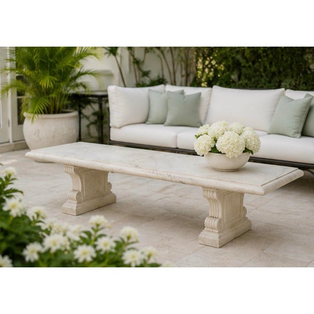 White Italian Neoclassical Carved White Marble Bench With Scroll Pedestal Legs For Sale - Image 8 of 11