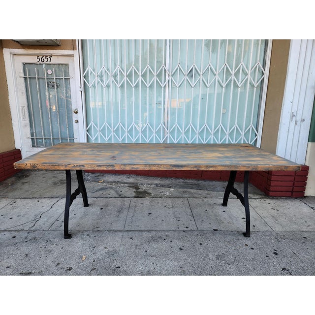 Black Industrial Farmhouse Wood Table With Cast Iron Legs For Sale - Image 8 of 9