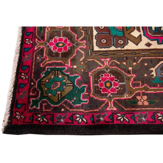 1940s Vintage Persian Heriz Handmade Pink Flroral Wool Rug For Sale In New York - Image 6 of 12
