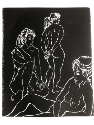 Original Vintage Female Nude Figures Lithograph