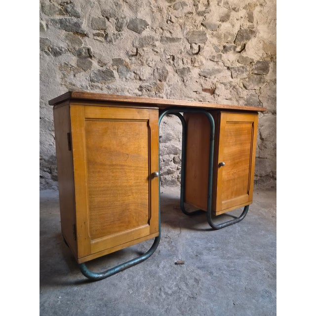 Brown French Modern Beech and Tubular Steel Writing Desk, 1930s For Sale - Image 8 of 18