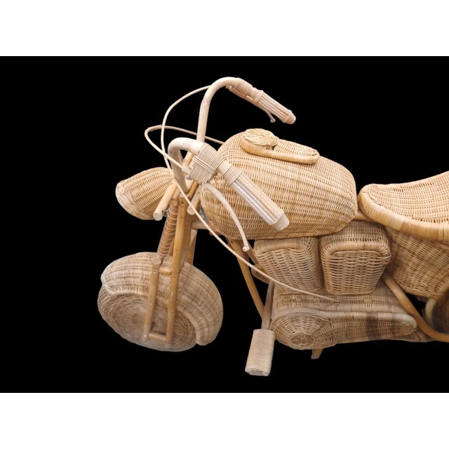 Vintage Mid Century Life Size Wicker Motorcycle For Sale - Image 4 of 9