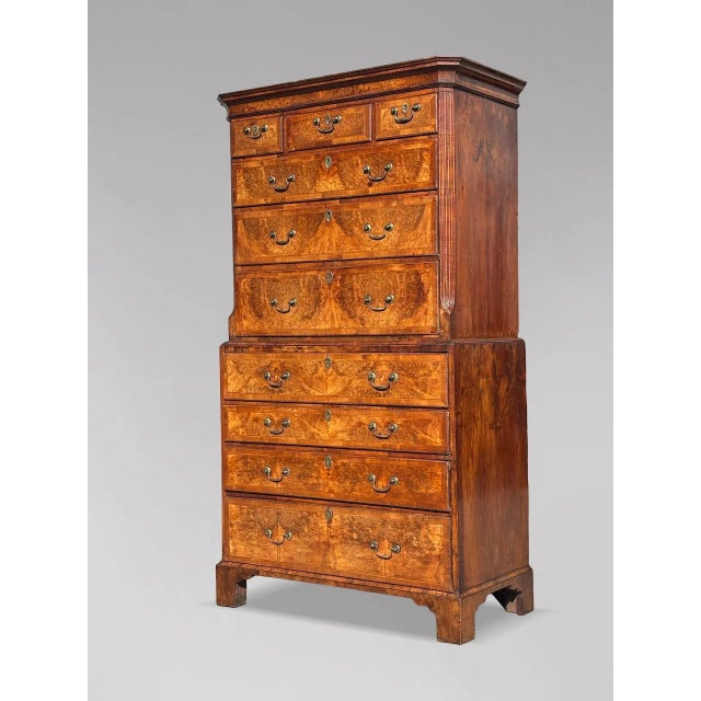 Antique George II Burr Walnut Chest on Chest, 1760 For Sale - Image 12 of 13