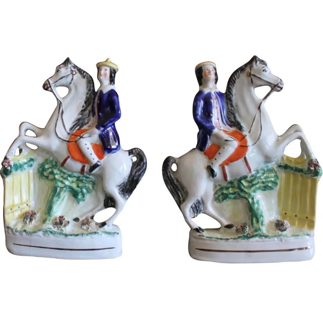 Pair of Staffordshire Gentlemen Figures on Horseback, 19th C. For Sale - Image 10 of 10