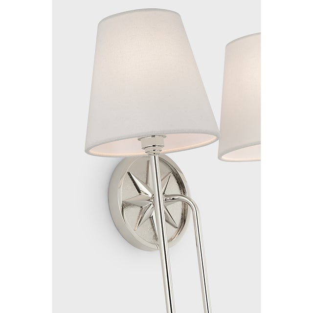 Visual Comfort Chapman & Myers for Visual Comfort Signature Polaris 17" Double Sconce in Polished Nickel with Linen Shades For Sale - Image 4 of 7