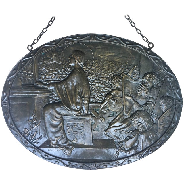 19th Century Relief Bronze Masterpiece With Cherubs in a Barrel-Organ For Sale