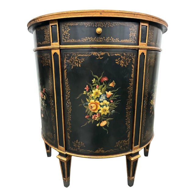 Late 20th Century Theodore Alexander Louis XVI Style Hand-Painted Black & Gilt Demilune Cabinet For Sale In Charlotte - Image 6 of 12