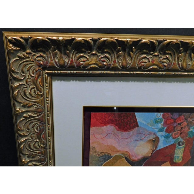 1990s Sunol Alvar "Bookcover" Hand Signed Not Numbered Custom Gold Framed For Sale - Image 5 of 7