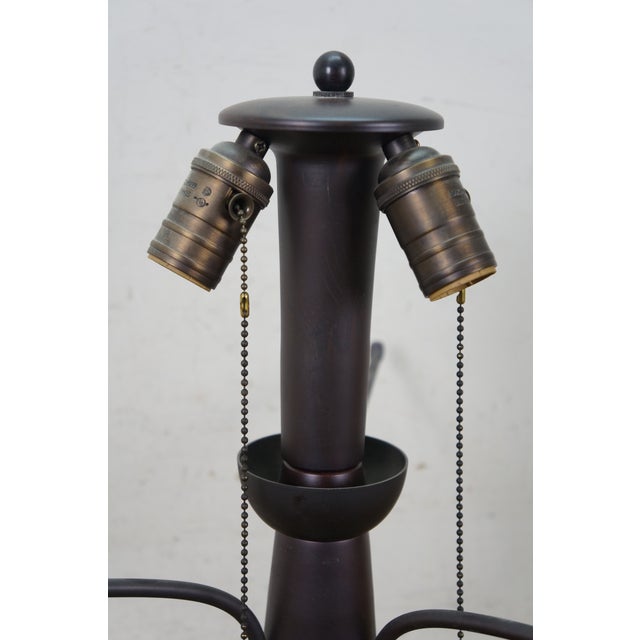 Metal Attributed to Dirk Van Erp Mica Lamp Company 3 Light Arts & Crafts Copper Trumpet Lamp Mica Shade 23" For Sale - Image 7 of 17