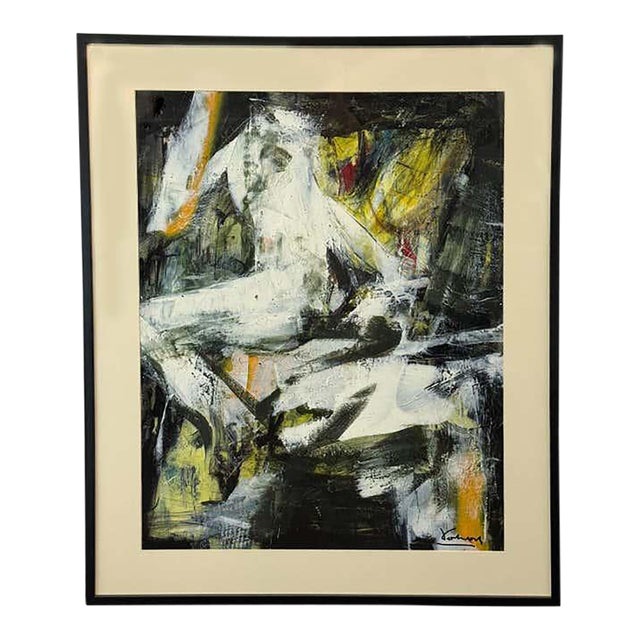 Yellow and Black Abstract Painting by Vahan For Sale