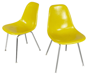 Set of American Yellow Shell Chairs attributed to Charles & Ray Eames for Herman Miller, 1970s