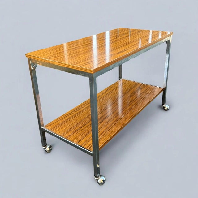 Mid-Century Walnut and Chrome Bar Cart For Sale - Image 6 of 13