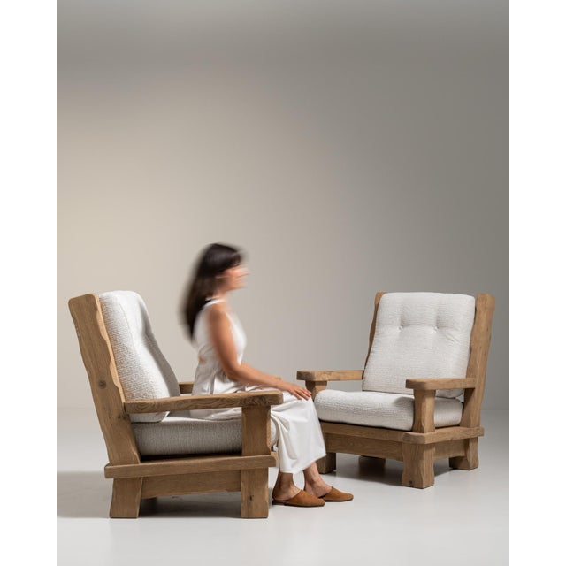 Wood 1970s Brutalist Cream Wood Pair of Club Chairs For Sale - Image 7 of 13