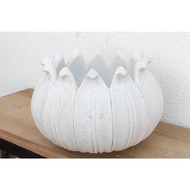 1990s 18" Dm Monumental Lotus Flower Marble Planter For Sale - Image 5 of 8