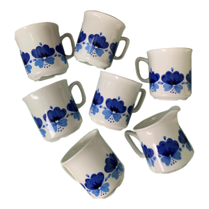 1950s Vintage Stavangerflint Rolf Froyland Viola Mugs and Creamer Set, Norway- Set of 7