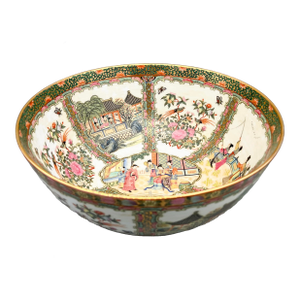 Large Vintage Rose Medallion-Style Decorative Bowl – Hand-Painted Chinese Porcelain – 20th Century Export
