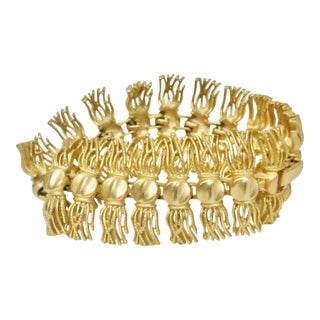 1980s Givenchy Neoclassical Style Matte Gold Carved Tassel Bracelet For Sale
