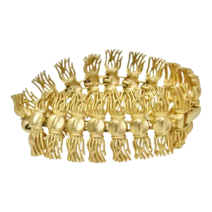 1980s Givenchy Neoclassical Style Matte Gold Carved Tassel Bracelet
