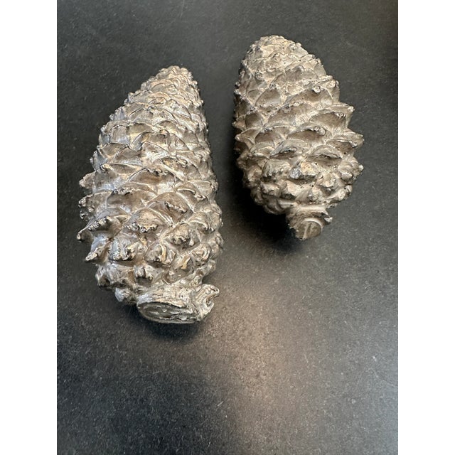 1980s Vintage 1980’s Gumps Italian Solid Metal Pinecone Objets- a Pair For Sale - Image 5 of 8