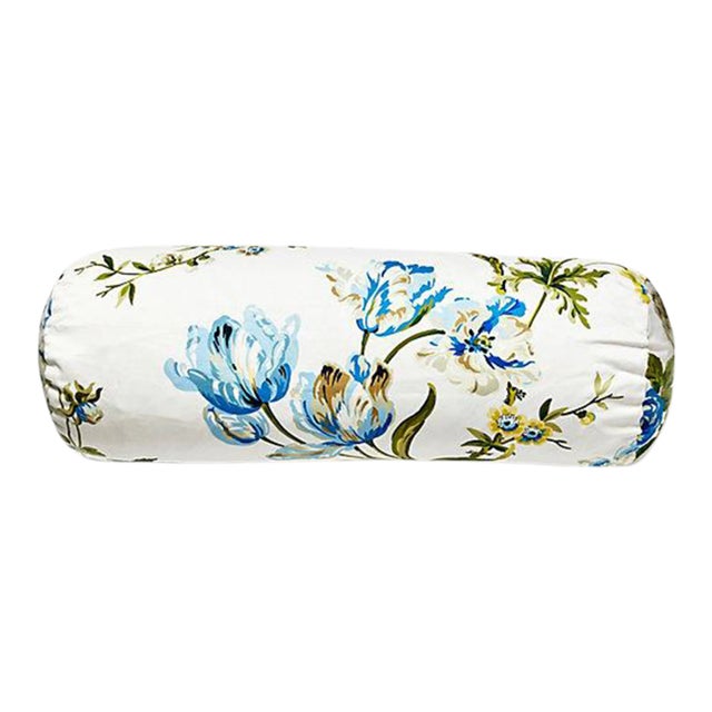 The House of Scalamandré Botanical Garden Bolster, Porcelain Blue For Sale